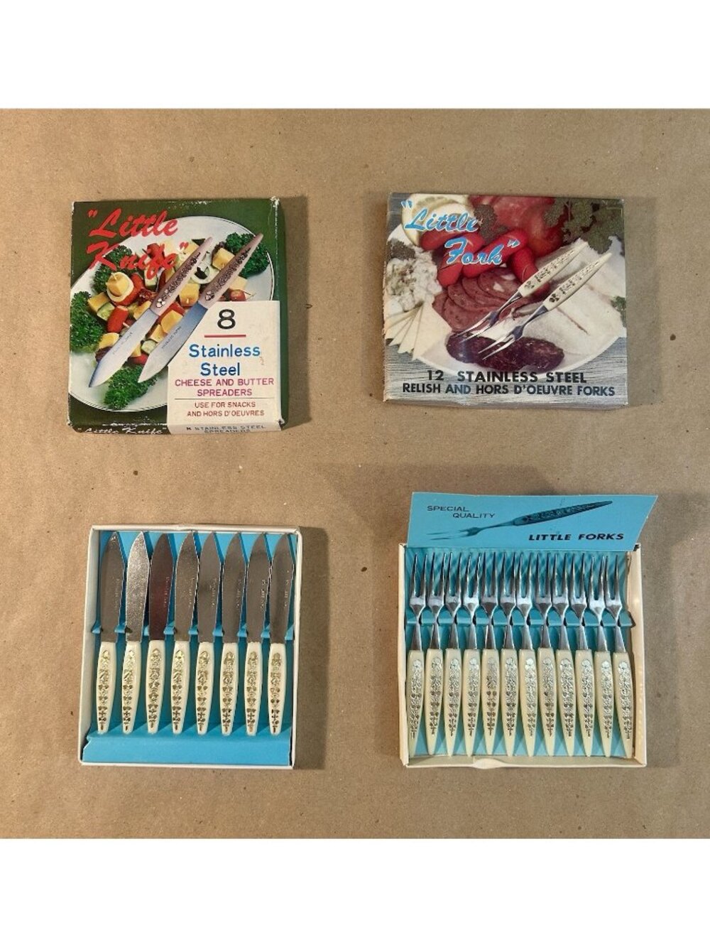 Vintage Little Fork (12) and Little Knife(8) Sets-Stainless Steel-Hors d'oeuvres
